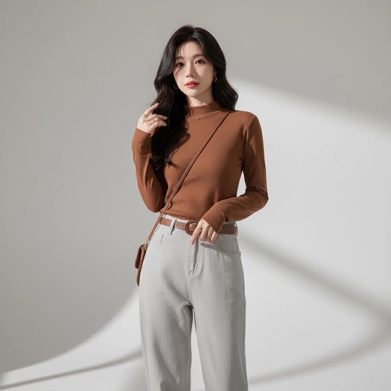 

Женская термофлисовая футболка с полувысоким воротником, облегающего кроя, с длинным рукавом, для осени/зимы 2025 M (Weight 95-105) темно-коричневого