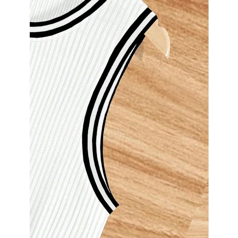 Men's Ribbed Knit Slim Fit Color Block Tank Top.