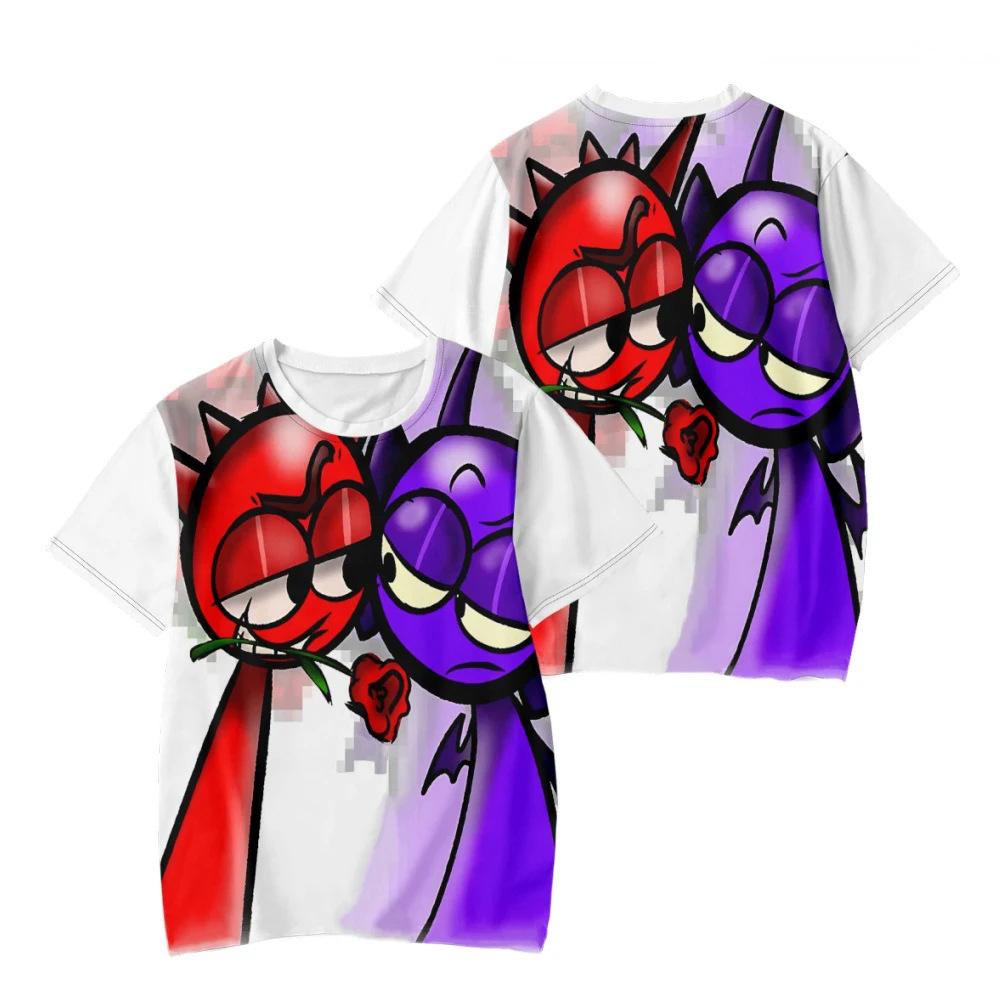 Sommar Rund Hals Tecknad Figur Sprunki Mönster 3D-Tryckt Topp Trendig Casual Kortärmad Barn Pojk T-shirts