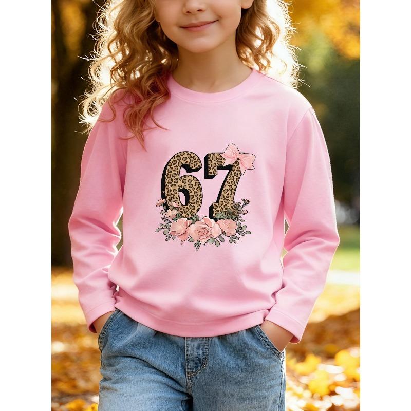 Kids Unisex Red Crewneck Sweatshirt, Leopard Print 67 Pink Bow Floral Rose Graphic Long Sleeve Pullover, Soft Sweatshirts for Boys Girls Ages 4+
