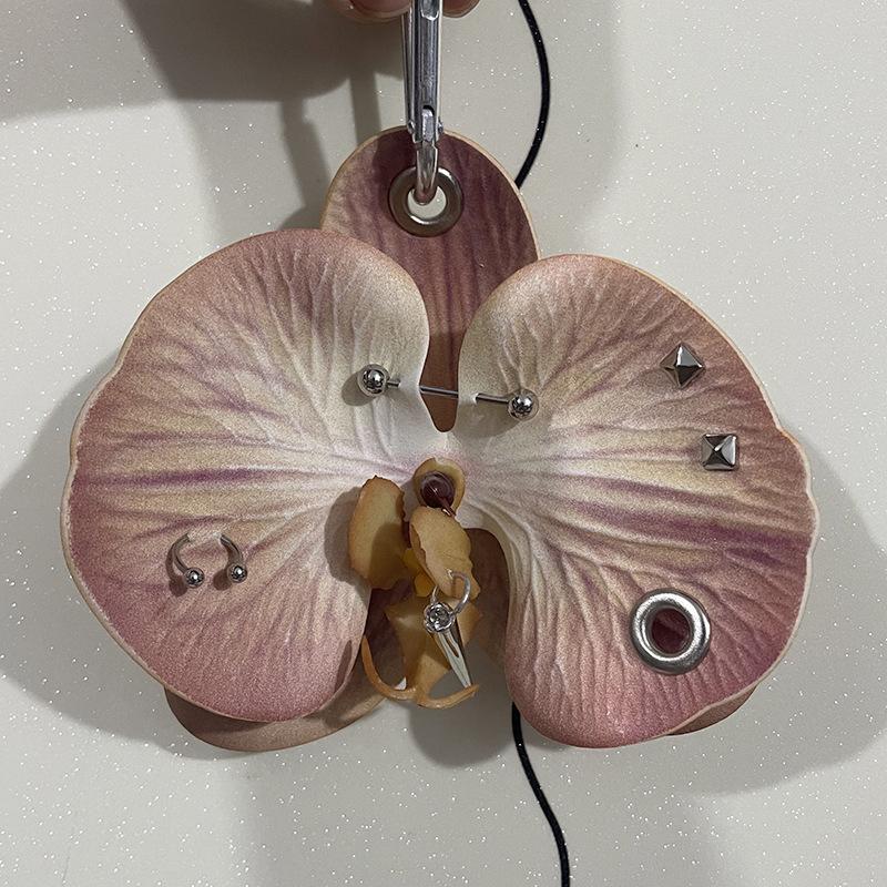 Kreativ Vakker Phalaenopsis Stoff Nøkkelring Simuleringsblomster Nøkkelring Telefonpynt Elegant Veskeanheng Tilbehør Gave