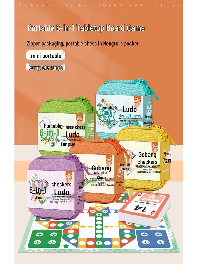 Portable Ludo & Animal Chess: Pocket-Sized 5-in-a-Row Kids' Board Game