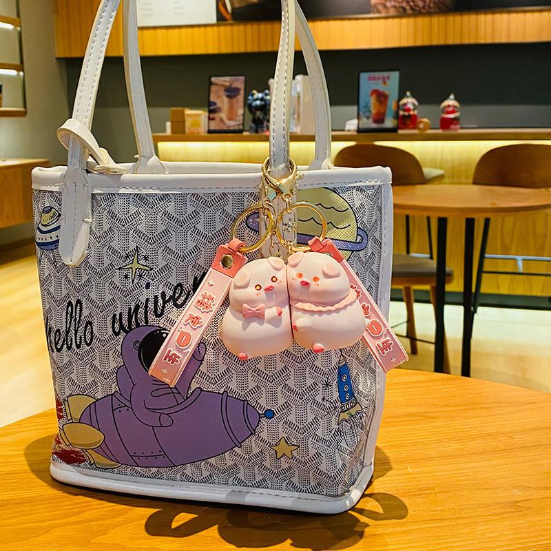 Adorable Cartoon Pig Keychain Set Cute Pvc Key Ring For Couples And Friends