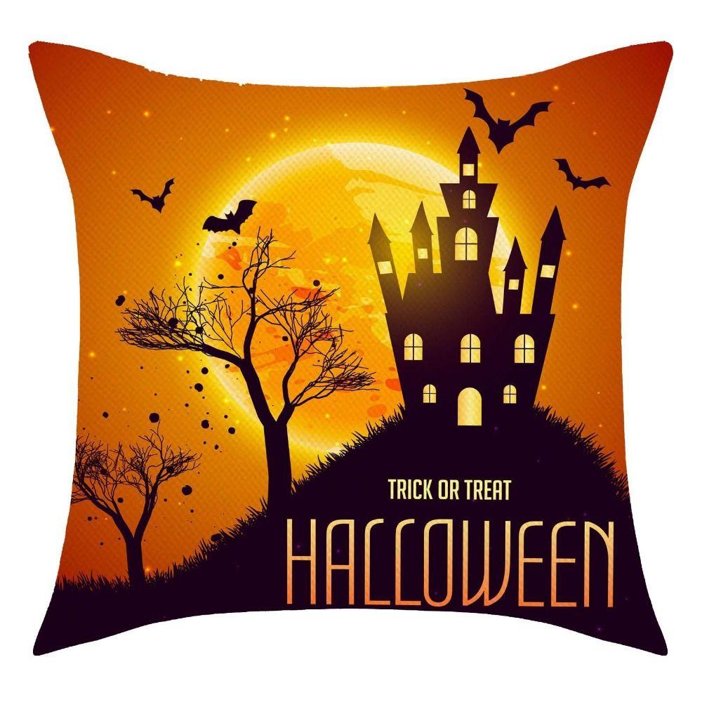 Castle Bat Pattern Halloween Pumpkin Pillowcase Printing Halloween  Cushion Cover Horror   Car