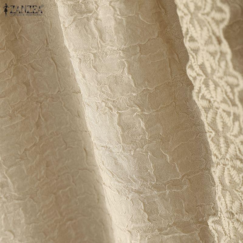 ZANZEA Women Lace Splice Square Collar Casual Short Sleeve Blouse