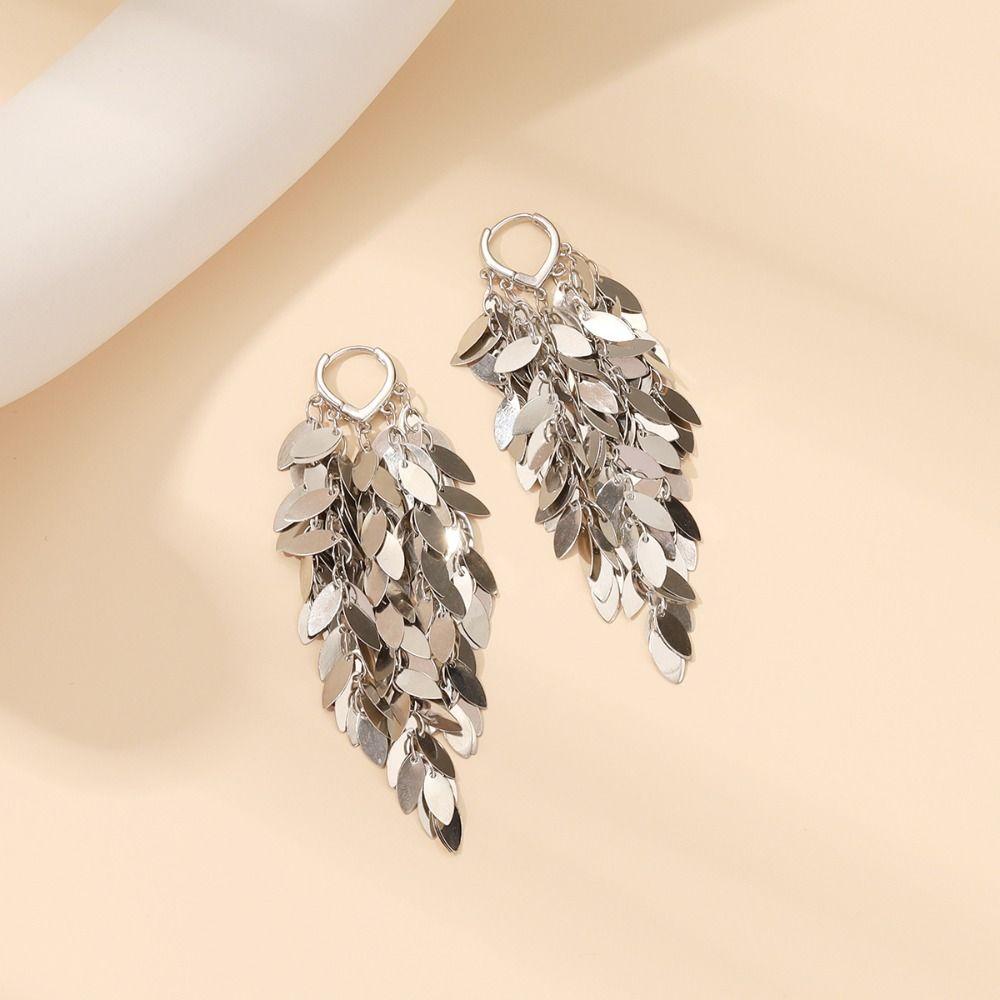 Bling Bling Metal Sequin Earrings Zinc Zinc Alloy Gold Earrings Exquisite Long Tassel Dangle Earrings  Gift