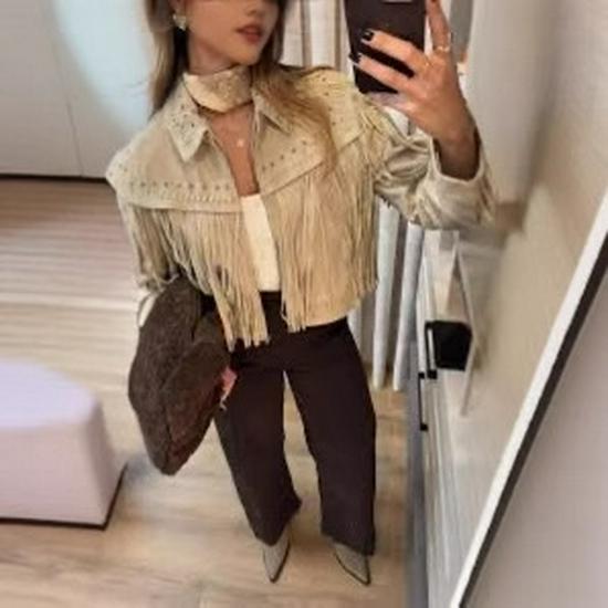 2025 Summer Retro Tassel Rivet Leather Jacket for Women