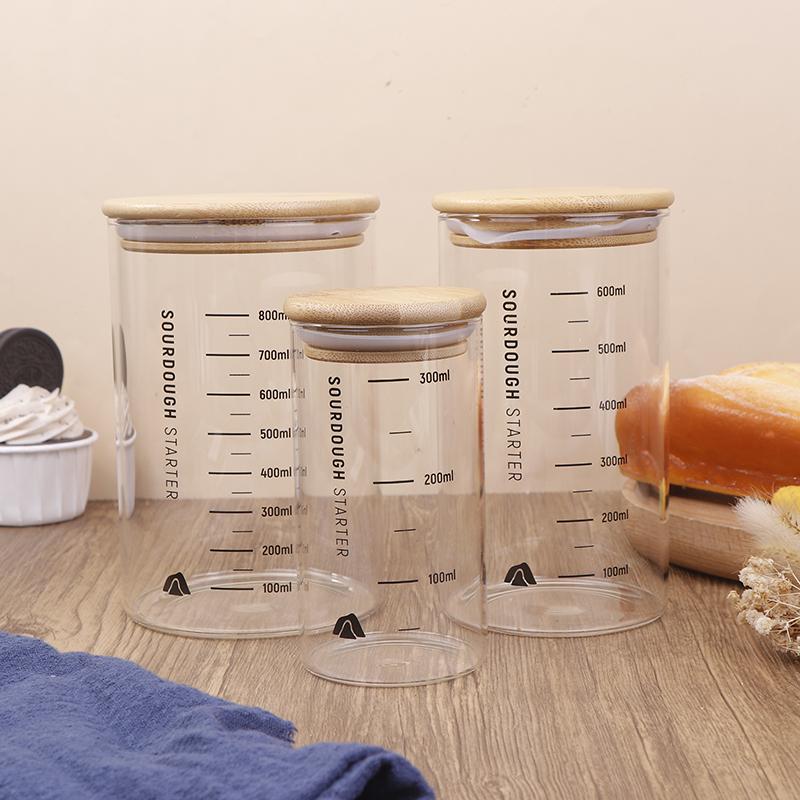 Borcan pentru maia 300/600/900ml Sticlă transparentă rezistentă la căldură Recipient pentru maia pentru copt Borcan pentru fermentație Depozitare alimente