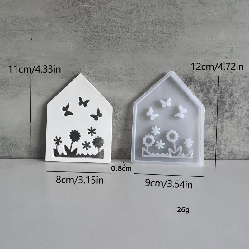 House Shape Silicone Molds with Bunnies Butterfly Flower Pattern for Soap Candle Making Cement Gypsum Silicone Molds