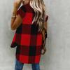 Women Plus Size Brown Blue Plaid Printed Collared Neck Short Sleeve Button Front High Low Curved Hem Shirt