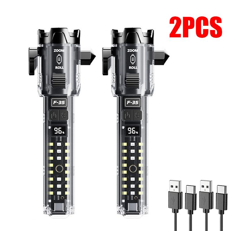 KDULIT Multifunction LED Dual Light Source Flashlight Built-in 1800mAh Battery Type-C Rechargeable Emergency Slide Zoom Torch