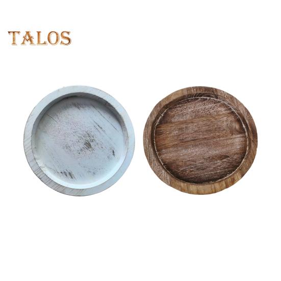 Wooden Candle Plate Holder Tray Rustic Round Decorative Farmhouse Table Centerpiece Whitewash Wood Tealight Pillar Tray