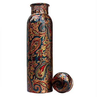 Bakır Su Şişesi, 1000ml, 1'li Set, Yeşil Baskılı