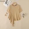 Women Casual Round Neck Solid Color Loose Short Sleeve Blouse