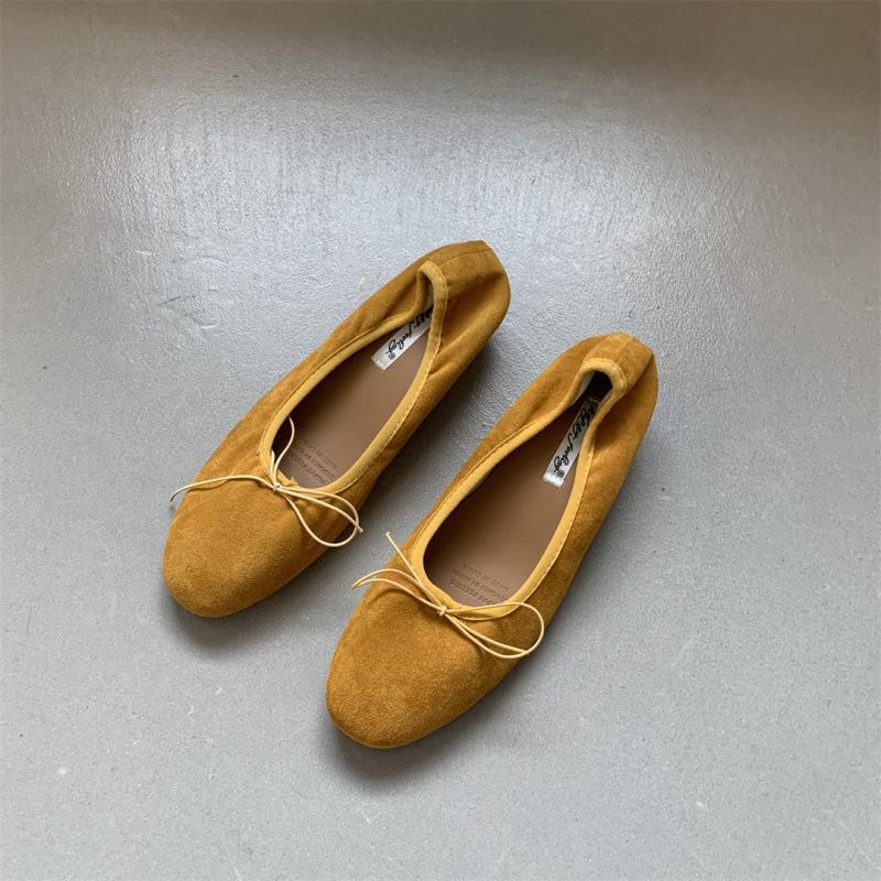 Low heel French small red single shoes women's shoes 2025 spring bow retro with skirt ballet grandma shoes