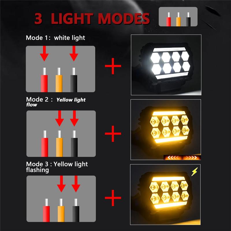 4.5 Inch LED Work Light DRL Daytime Running Light Spotlights Off-Road Lights Yellow+White Light For Trucks UTV ATV Car