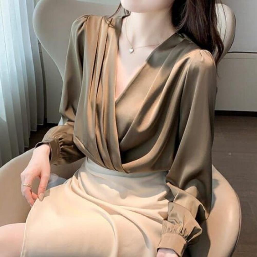 NaVaVa Women Luxury Vintage V Neck Long sleeVe Blouse Nb2951