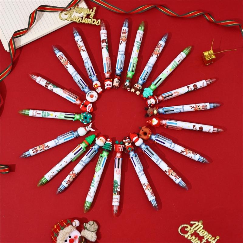 10Pcs Christmas Multicolored Pen 6 Color-in-1 Writing Pens Retractable Colored Ballpoint Pen for Color Coding Journaling