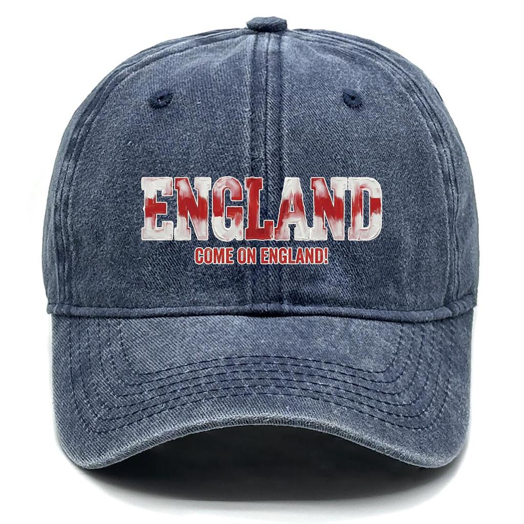 """ENGLAND""" """AUF GEHT'S ENGLAND""" Flaggenbedruckte Baseballkappe, Verstellbarer Sonnenhut, Retro, Unelastisch, Einfarbige, Gebogene Kante, Sportkappe