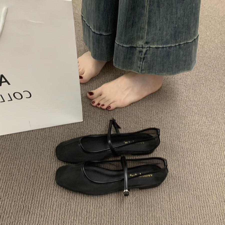 Niche design sense breathable mesh gold single shoes women's shoes 2025 summer new French beautiful ballet shoes