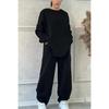 Fall Winter Women's Casual Solid Crew Neck Long Sleeve Pocket Sports Set Sweatshirt Loose Fit
