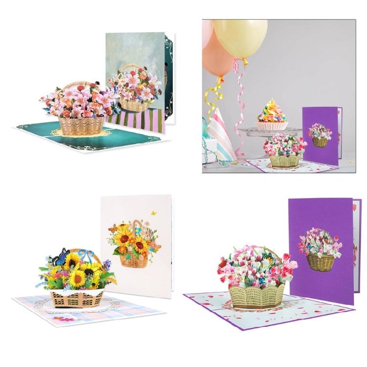 3D Greeting Card with Color Butterfly/Flower Busket Theme Optional for Birthdays, Anniversaries, and Holidays
