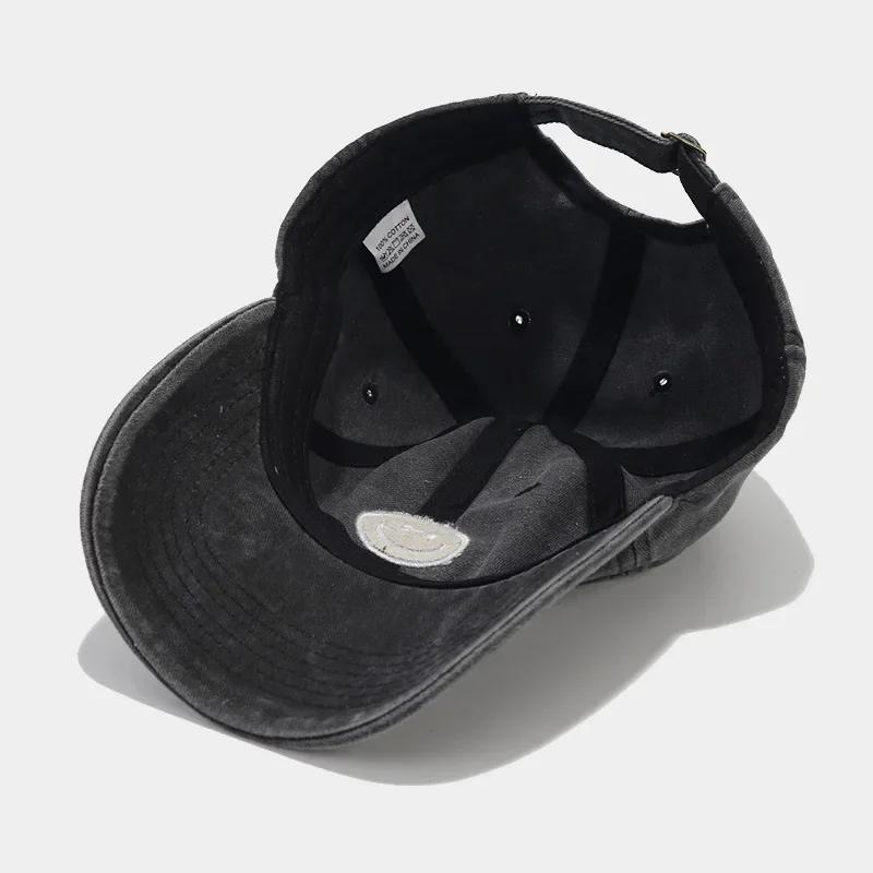 Washed Cotton Baseball Caps Women Men Soft Snapback Hat Outdoor Sport Trucker Gorras Smile Face Embroidery Hip Hop Dad Hat Gifts