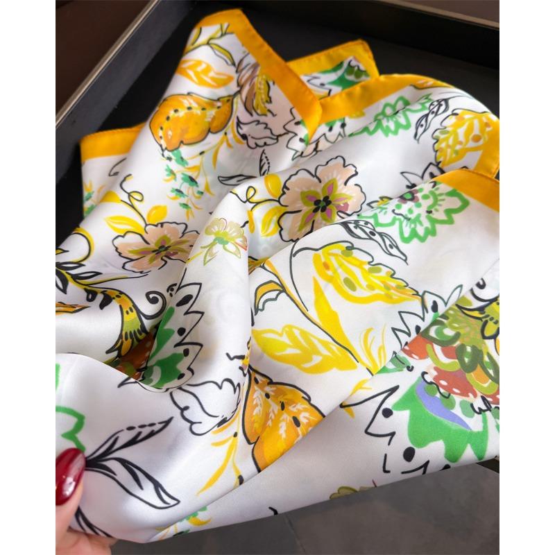 Women S Elegant Printed Simulated Silk Square Scarf For Summer Sun Protection