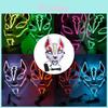 Japanese Fox Mask Anime Expro Decor With Neon Led Light For Halloween Cosplay