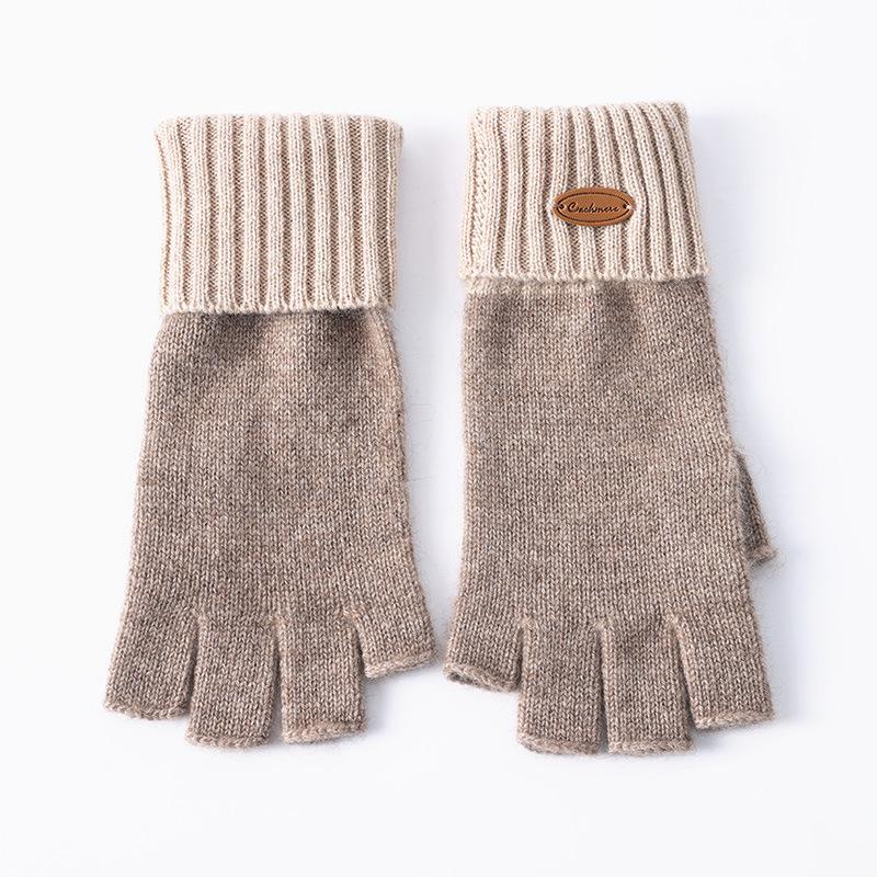 Cashmere Autumn and Winter New Men and Women Warm Driving Five Finger Split Finger Cold Proof Cycling Knitted Half Finger Gloves
