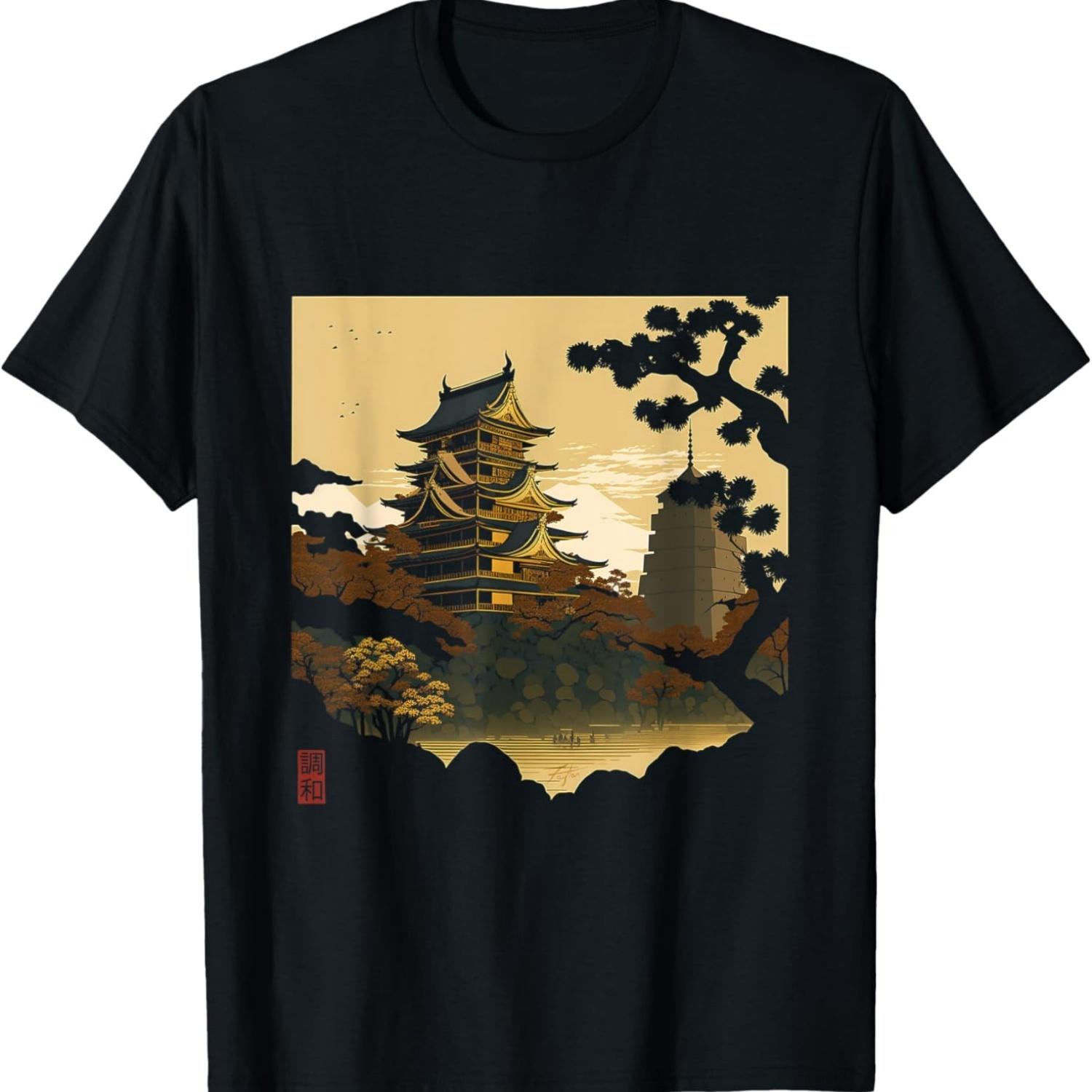 Japanese temple retro vaporwave in Japan harajuku 80 s 90 s T-Shirt(1) S чёрный