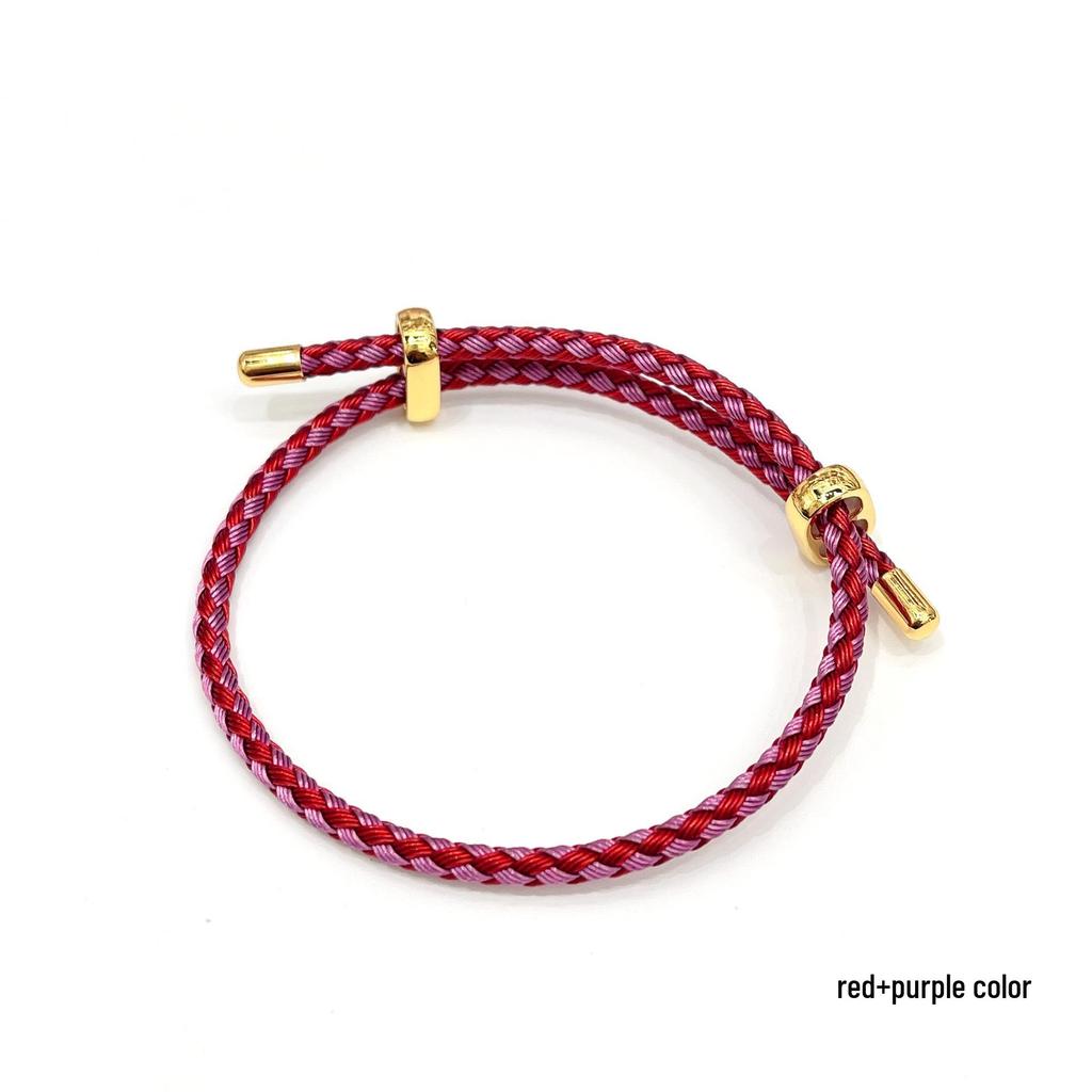 3mm Adjustable Steel Hand Rope Bracelet with Figure-Eight Buckle, Hard Gold Lucky Pixiu Beads, Red Rope Zodiac Design