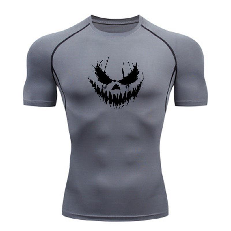 Men's Compression Athletic Gym T-Shirt, Scary Dark Demon Fac