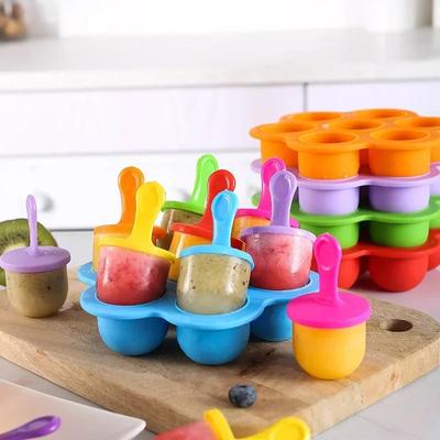 7 Holes DIY Ice Cream Pops Silicone Mold Ice Cream Ball Maker Popsicles Molds Baby Fruit Shake Home Kitchen Accessories Tool
