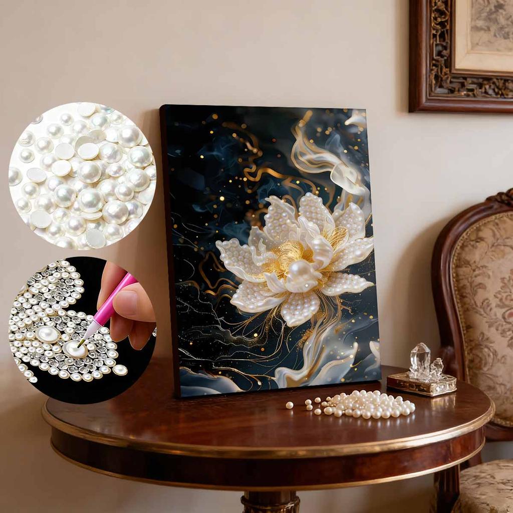 Pearl Painting Kit White Lotus Flowers Theme Frameless Handicraft DIY Bedroom Decoration Living Room Wall Art Room Decoration Art Craft Decoration