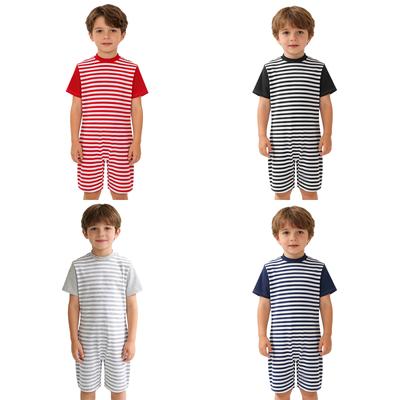 Adaptive Clothing Short Sleeve Anti Strip Invisible Zipper Back Striped Jumpsuit Boys Girls Special Needs