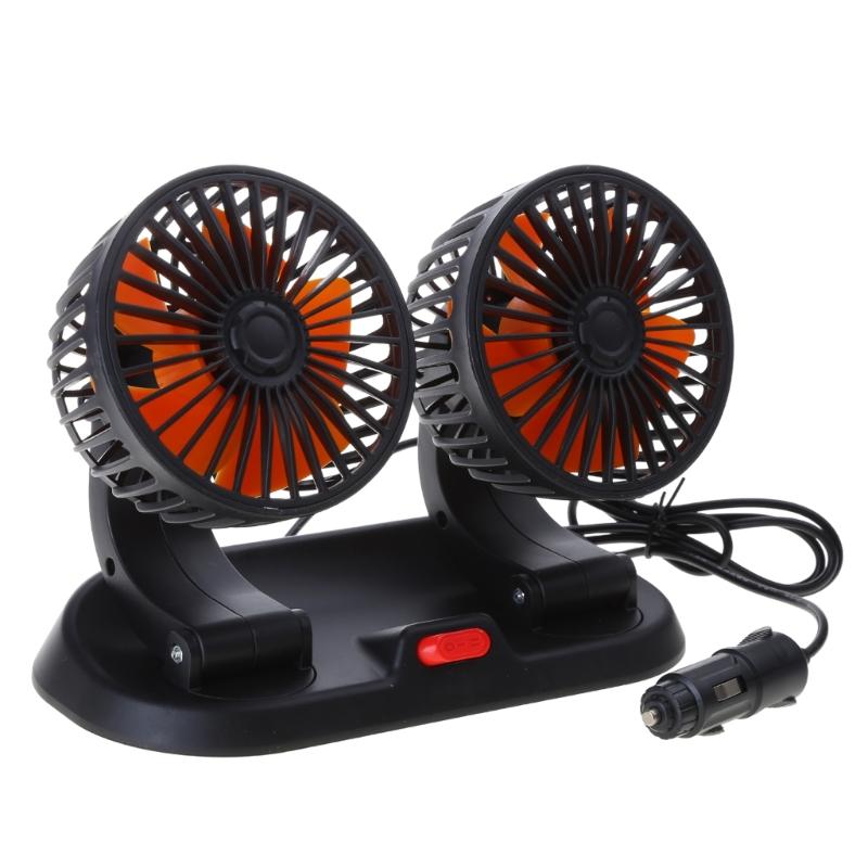 12V/24V Car Cooling Fan Dual Head 360° Rotation Vehicle Mounted USB Fan Auto Cooler Fan for Dashboard Air Circulator Fan