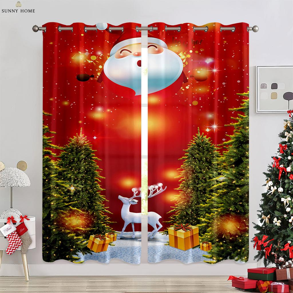 Snowflake Pattern Ball Christmas Holiday Tree 3D Pattern Print Window Curtains Bedroom Space Restaurant Christmas Holiday Gathering Decorative