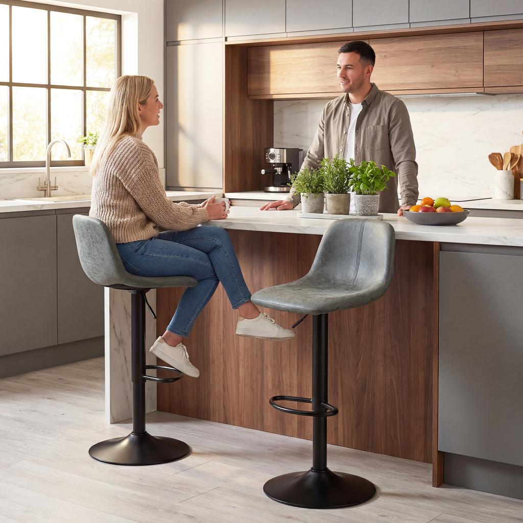 Bar Stools Set of 2, Modern Swivel Barstools with Footrest for Kitchen Island and Dining Room, Green