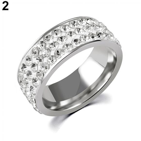 

Титановая сталь для женщин и мужчин 3 ряда блестящие стразы на палец кольцо свадебный подарок ювелирные изделия 7 серебряный