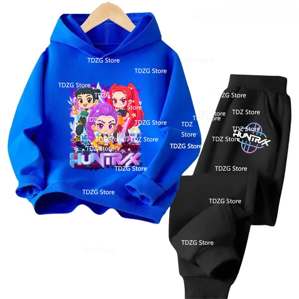 Hot Movie KPop Demon Hunters Fleece Hooded Children's Hoodies Trousers Set Kid Pants Suit Casual Fashion Boy Girl 2pcs Tracksuit