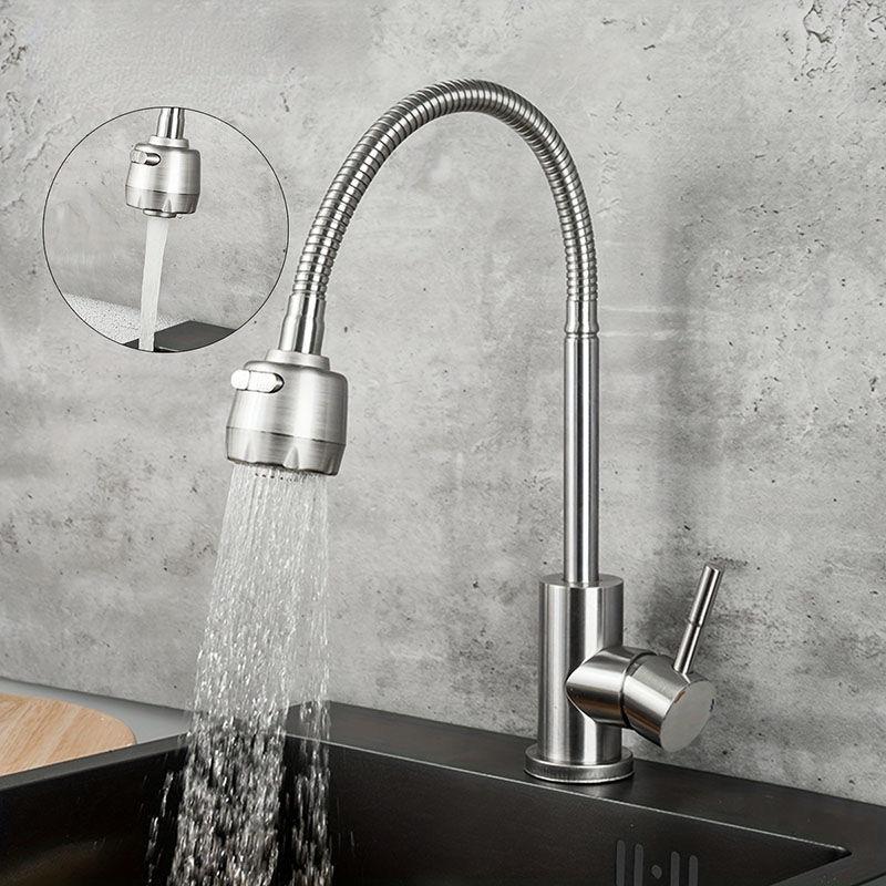 Single Cold Water Kitchen Faucet Universal Rotation 304 Stainless Steel Single Handle Black Color Deck Mounted Sink Water Tap