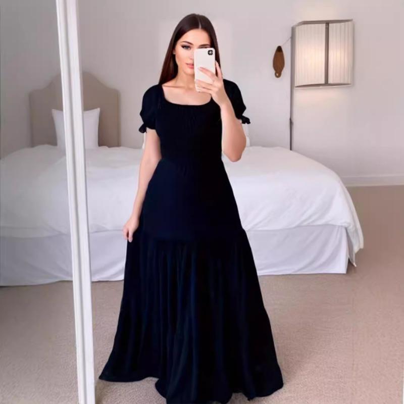 Women's New Commuter Solid Colour Square Neck Range Patchwork Long Dresses Dresses