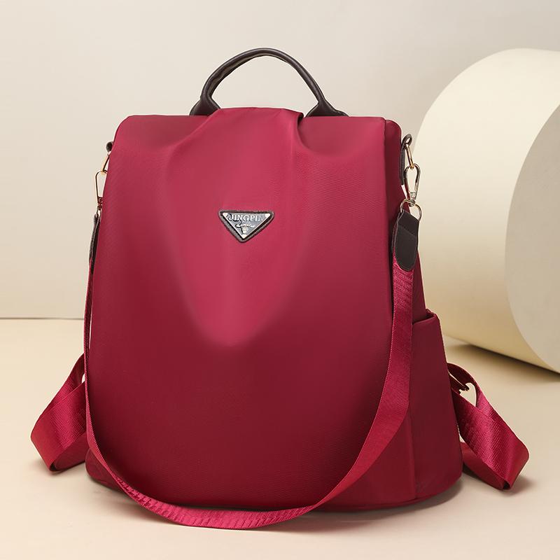 Nylon Tyverisikker Ryggsekk Dame Ensfarget Utendørs Reiseveske Multifunksjonell Skulderveske