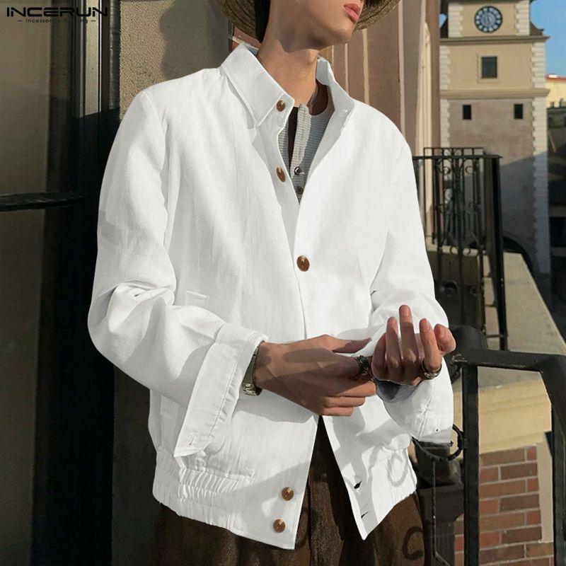 INCERUN Spring Men Lapel Neck Long Sleeve Buttons Casual Loose Thin Jackets Coats