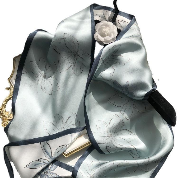 Gentle Lake Blue Double-Layer Silk Scarf Mulberry Silk Scarf Women'S Versatile Thin Narrow Long Multi-Functional Decorative Scarf Streamer