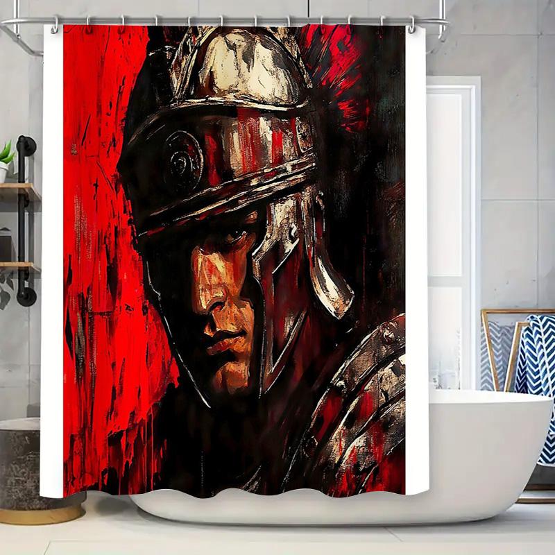 

Roman Gladiator Shower Curtain Vintage Warrior Bathroom Decor Medieval Battle Print Washroom Hanging Tapestry Artistic Home Text 90x180cm