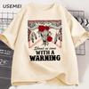 Should've Come with A Warning T Shirt Western Graphic Tee Cowboy Cowgirl Vintage T-Shirt Skeleton Graphic Tees Men's Clothes