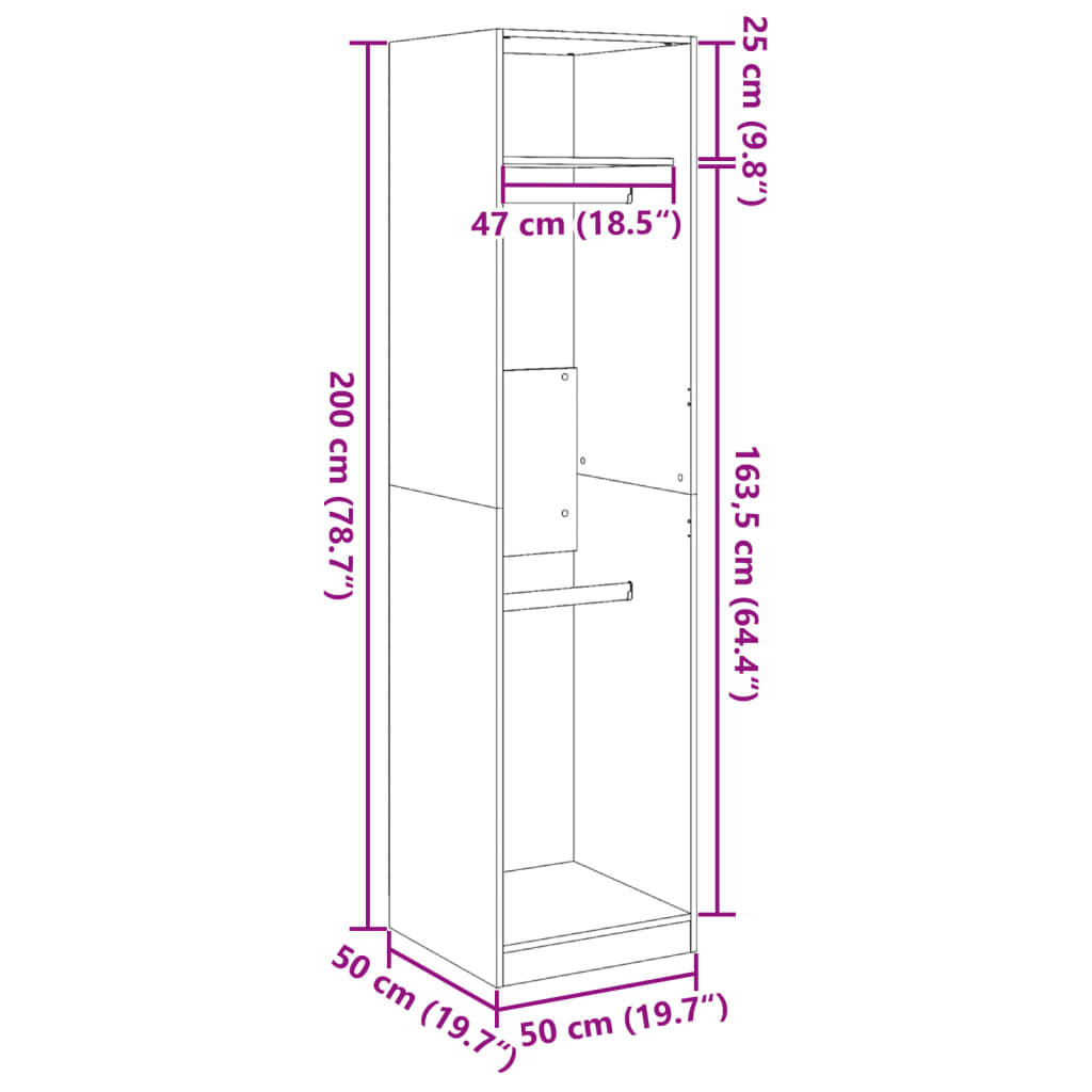 Wardrobe Smoked Oak 50 x 50 x 200 cm Engineered Wood