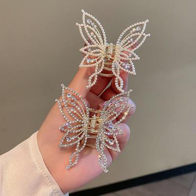 Elegant Korean Pearl Rhinestone Butterfly Claw Clip for Updos